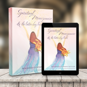 Book and ipad with ebook cover for "spiritual menopause and the latter day bride"