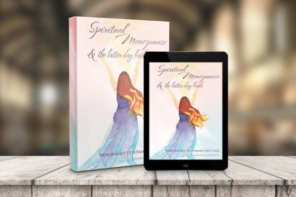 Book and ipad with ebook cover for "spiritual menopause and the latter day bride"