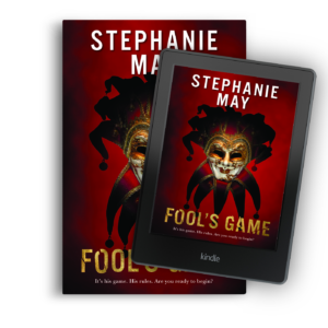 Red book cover with a jester mask and the title "fool's game"